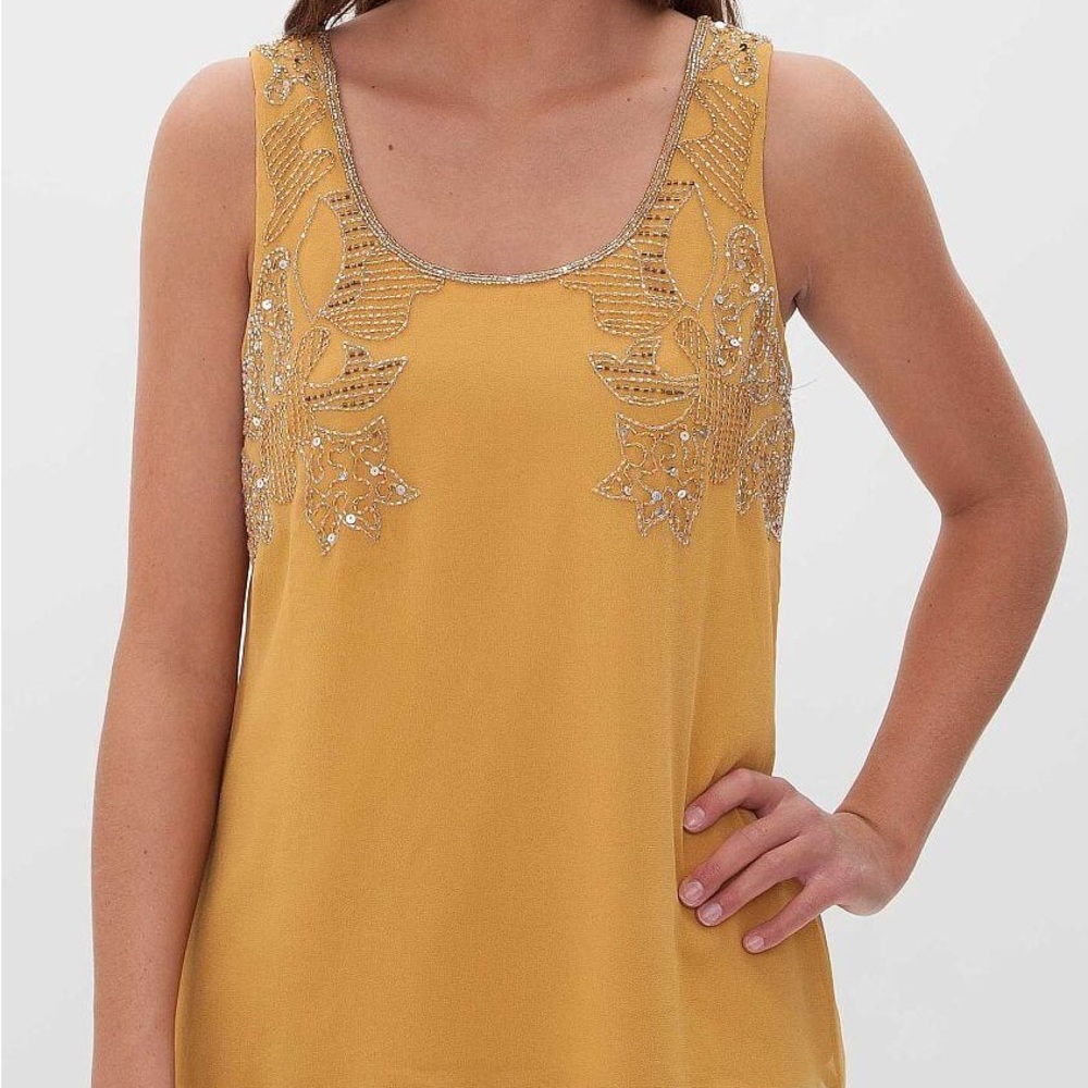 BKE Embellished Sleeveless Tank Top Yellow Gold Size Large - Picture 1 of 16